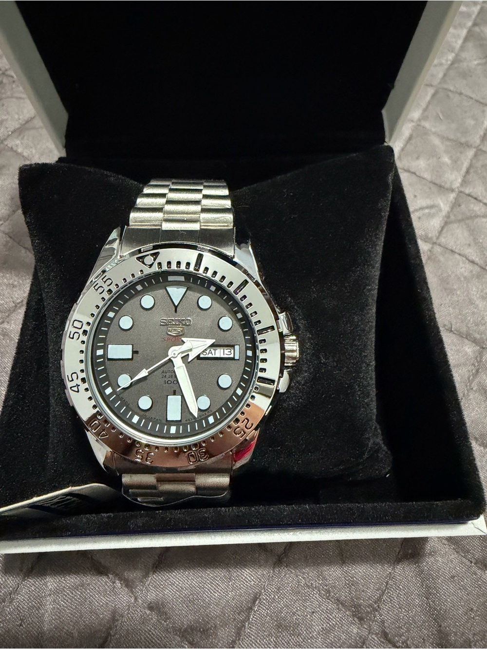 Seiko Silver Stainless Steel Watch with Brown Dial